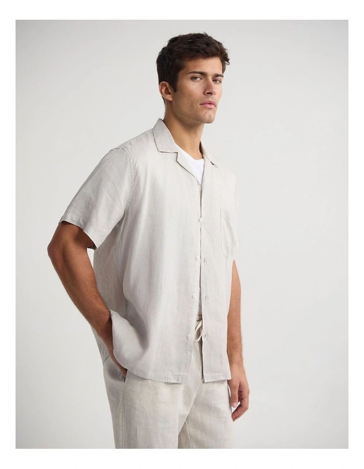 Griffin French Linen Short Sleeve Shirt in Stone image 3