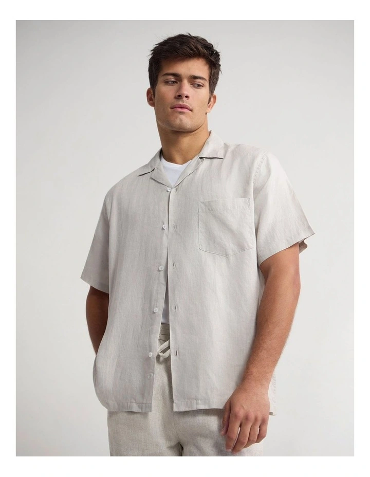 Griffin French Linen Short Sleeve Shirt in Stone image 4