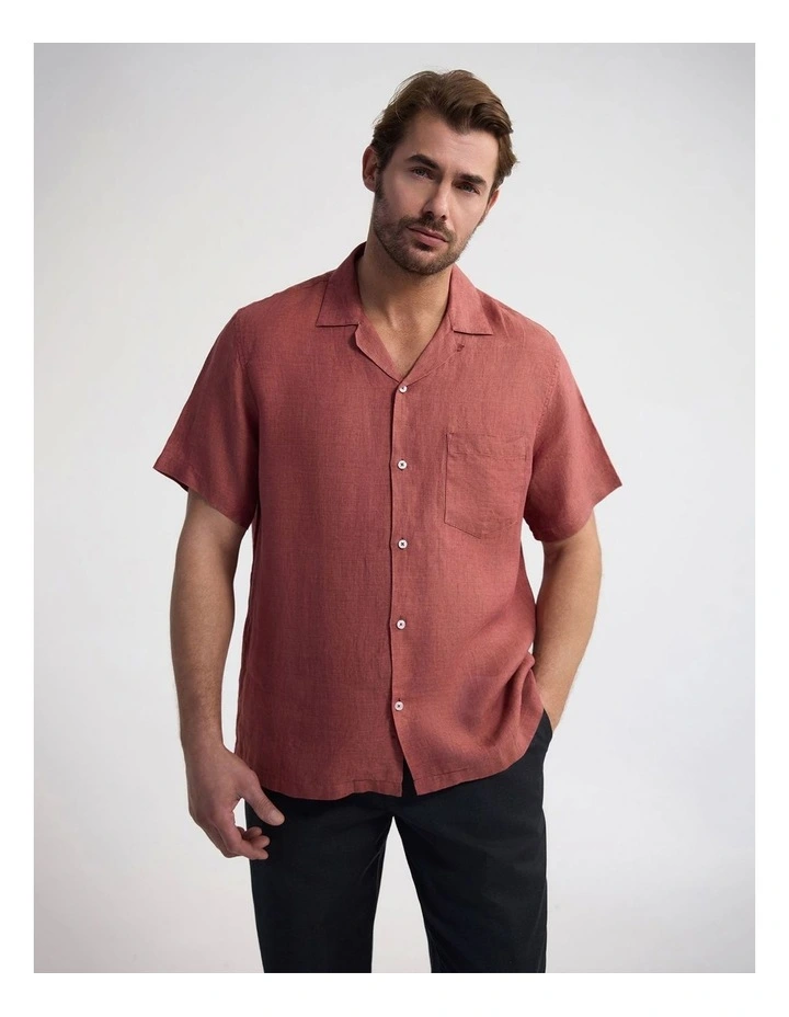 Griffin Delave Linen Short Sleeve Shirt in Terracotta image 1