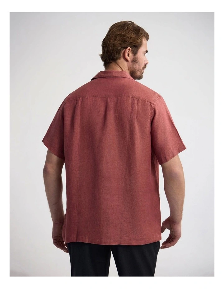 Griffin Delave Linen Short Sleeve Shirt in Terracotta image 2