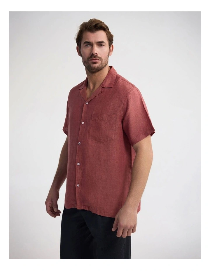 Griffin Delave Linen Short Sleeve Shirt in Terracotta image 3