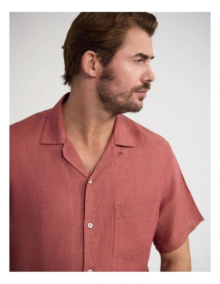 Griffin Delave Linen Short Sleeve Shirt in Terracotta image 4