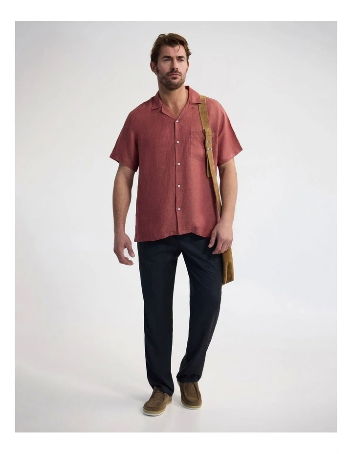 Griffin Delave Linen Short Sleeve Shirt in Terracotta image 5