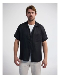 Griffin French Linen Short Sleeve Shirt in Black