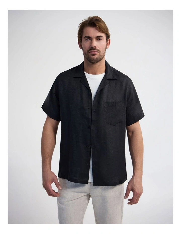 Griffin French Linen Short Sleeve Shirt in Black image 1
