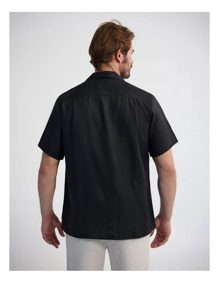 Griffin French Linen Short Sleeve Shirt in Black image 2