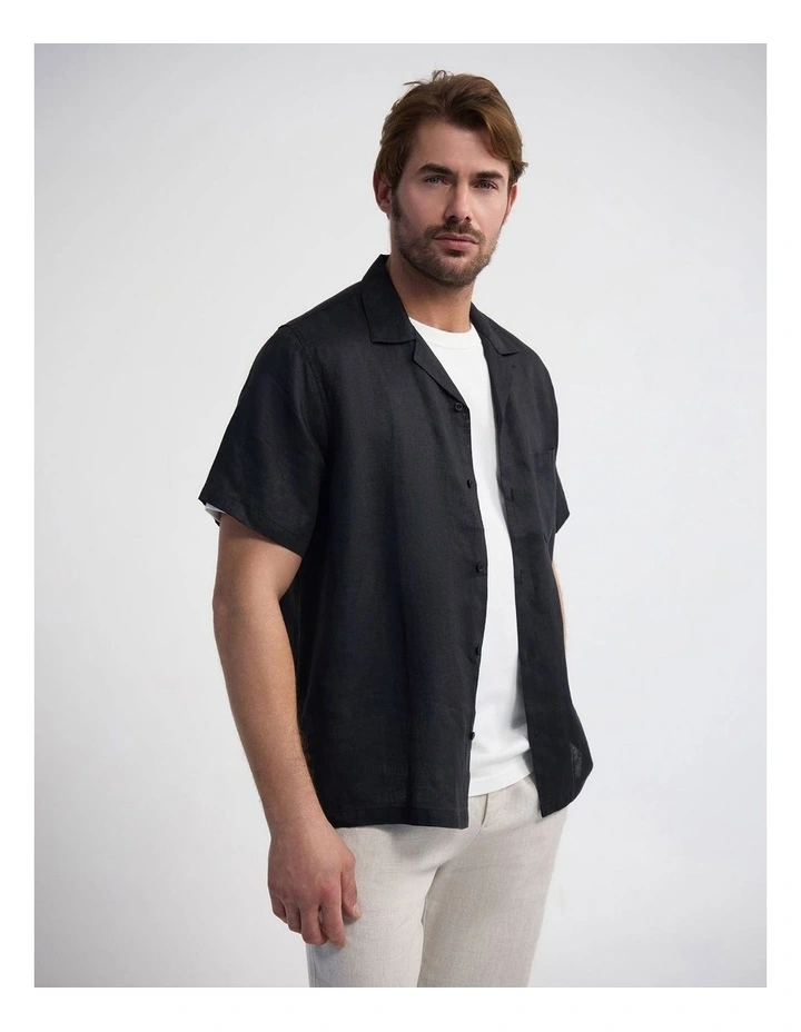 Griffin French Linen Short Sleeve Shirt in Black image 3