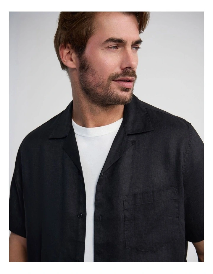 Griffin French Linen Short Sleeve Shirt in Black image 4