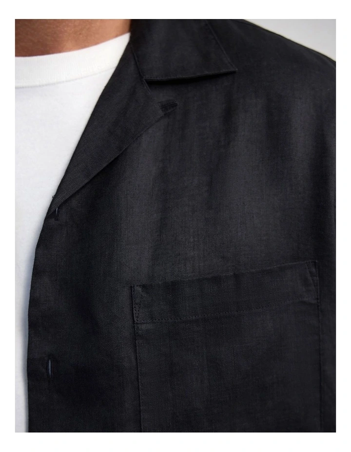 Griffin French Linen Short Sleeve Shirt in Black image 6