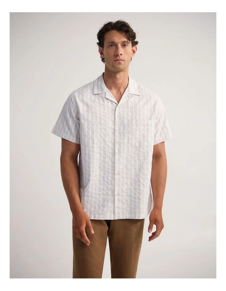 Griffin Striped Short Sleeve Shirt in Beige image 1