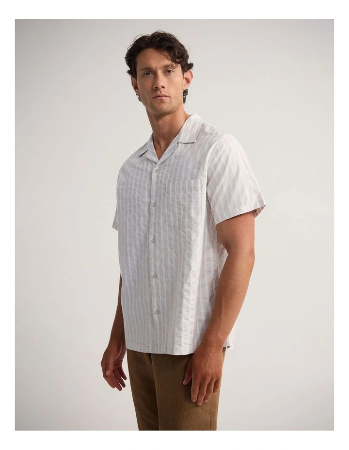 Griffin Striped Short Sleeve Shirt in Beige image 3