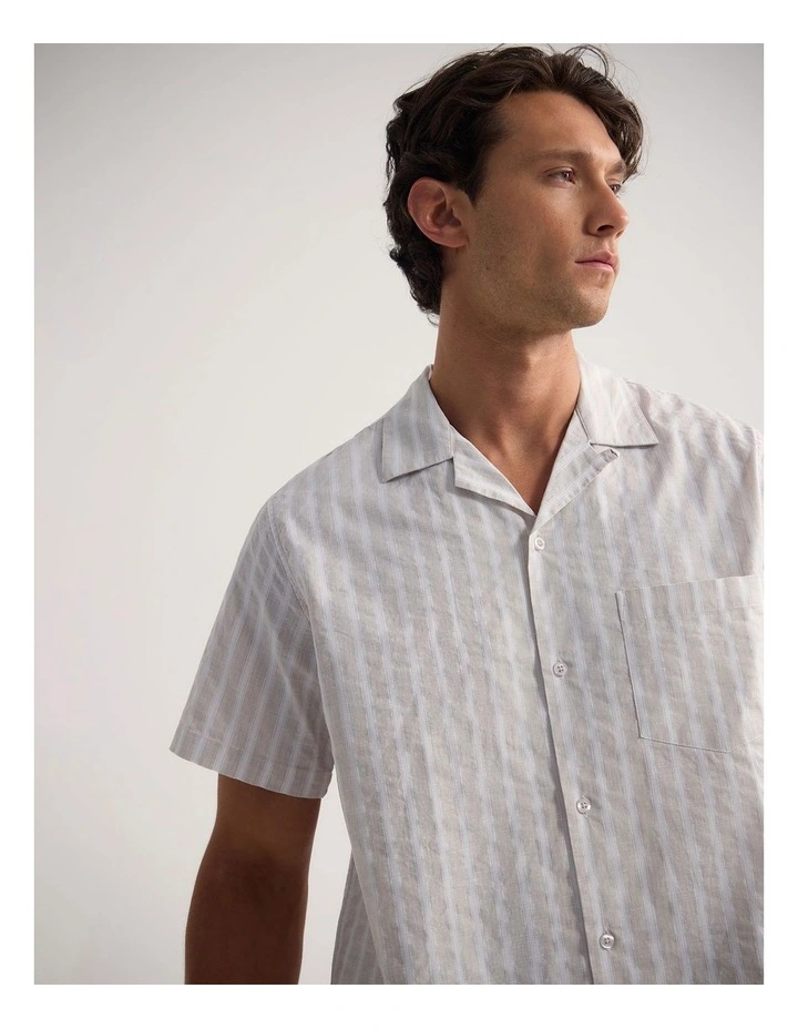 Griffin Striped Short Sleeve Shirt in Beige image 4