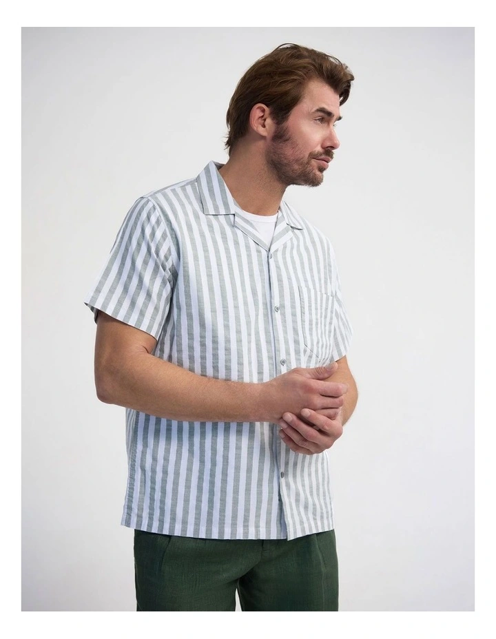 Griffin Striped Short Sleeve Shirt in Green image 3
