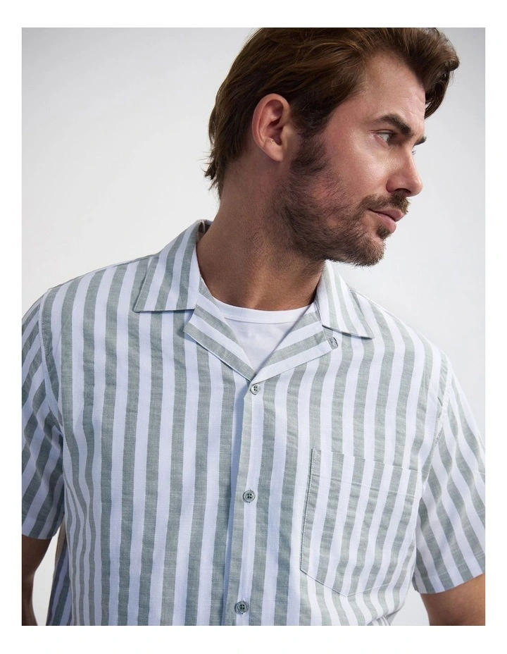 Griffin Striped Short Sleeve Shirt in Green image 4