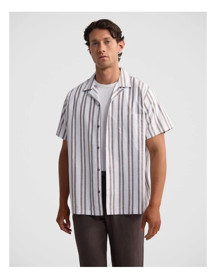 Griffin Striped Short Sleeve Shirt in Brown image 1