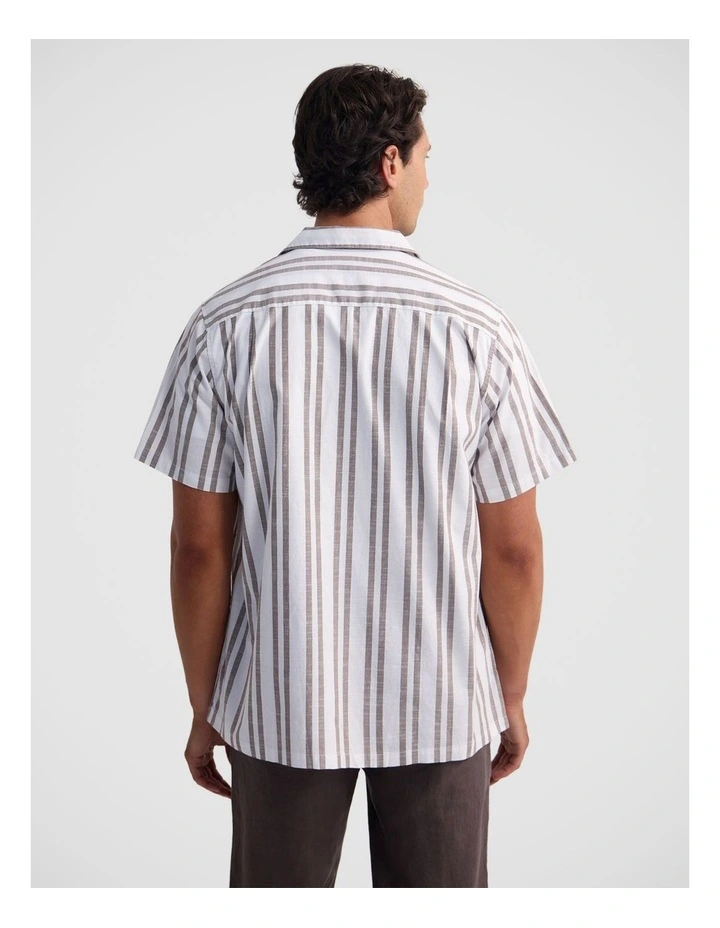 Griffin Striped Short Sleeve Shirt in Brown image 2
