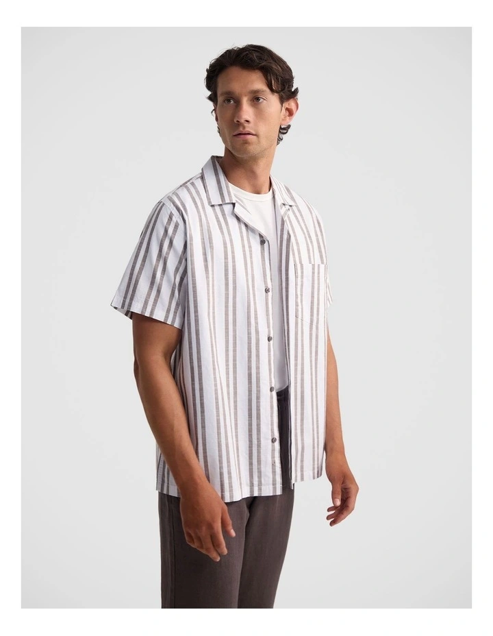 Griffin Striped Short Sleeve Shirt in Brown image 3