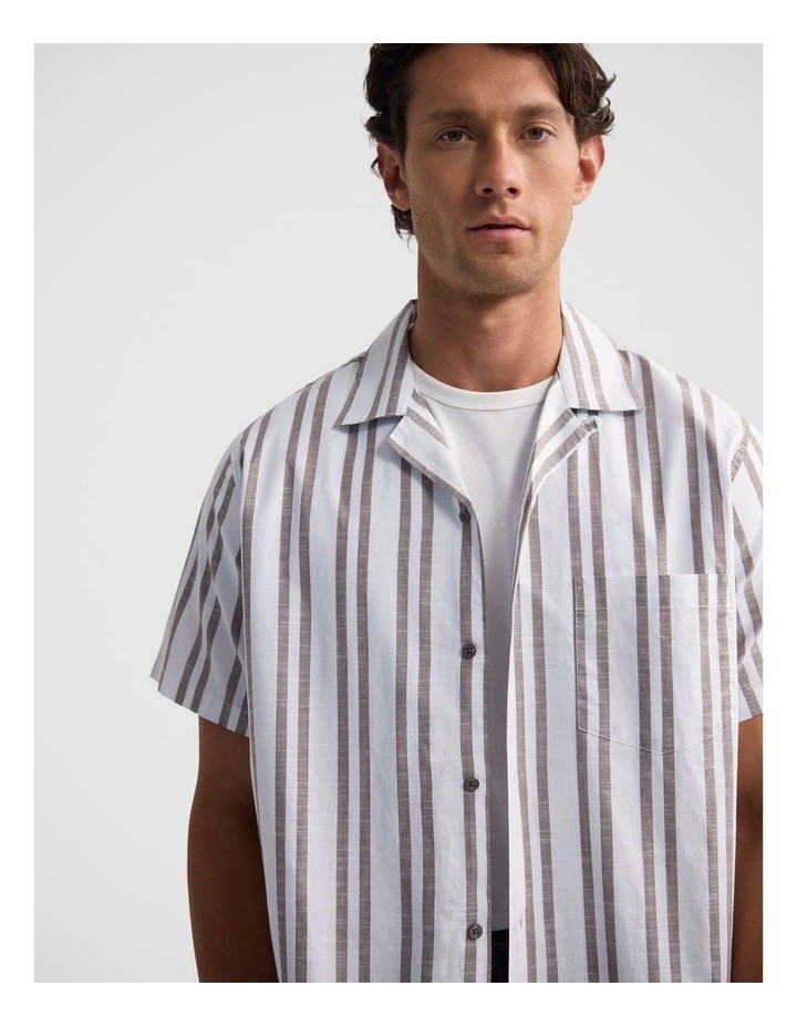 Griffin Striped Short Sleeve Shirt in Brown image 4