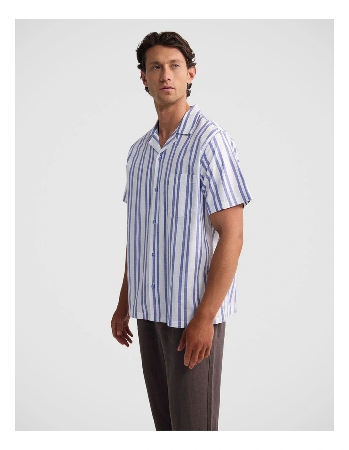 Griffin Striped Short Sleeve Shirt in Blue image 3