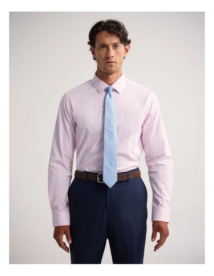 Beckton Slim Fit Cotton Shirt in Pink Stripe image 1