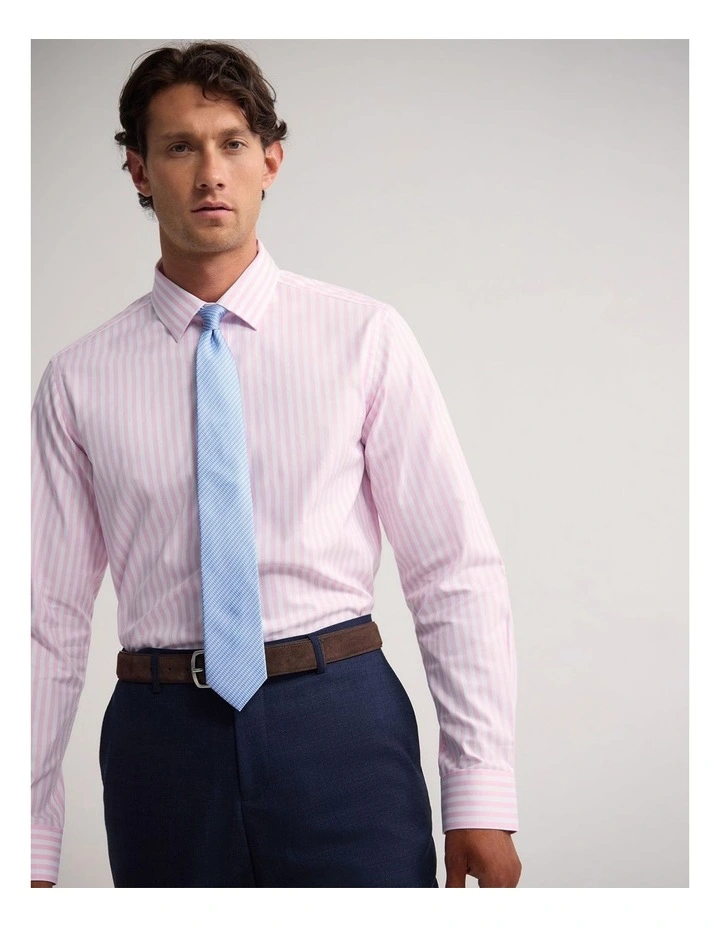 Beckton Slim Fit Cotton Shirt in Pink Stripe image 2