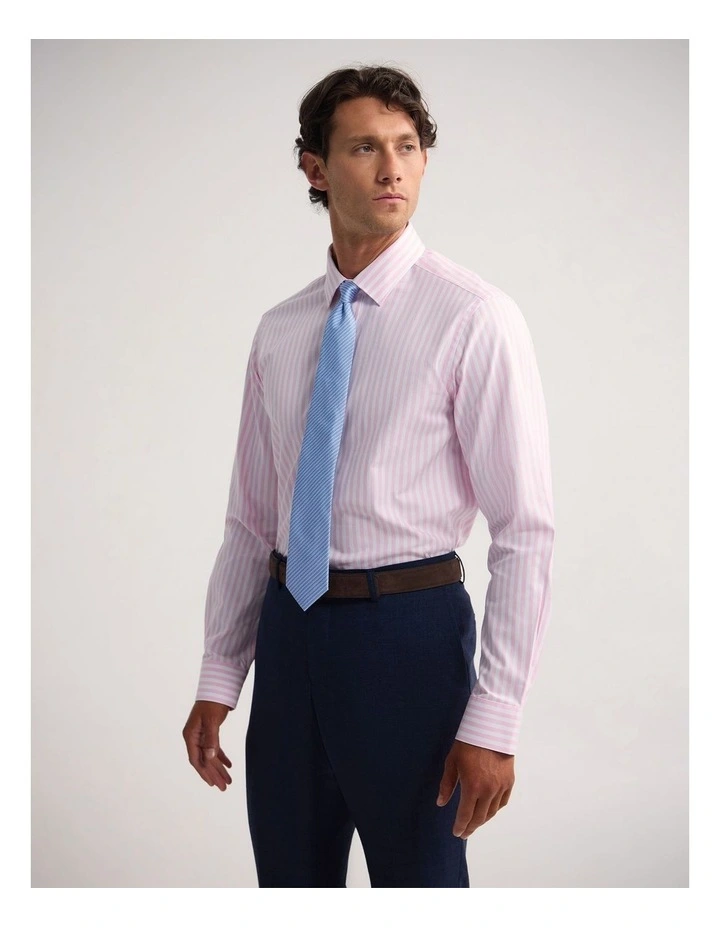 Beckton Slim Fit Cotton Shirt in Pink Stripe image 3