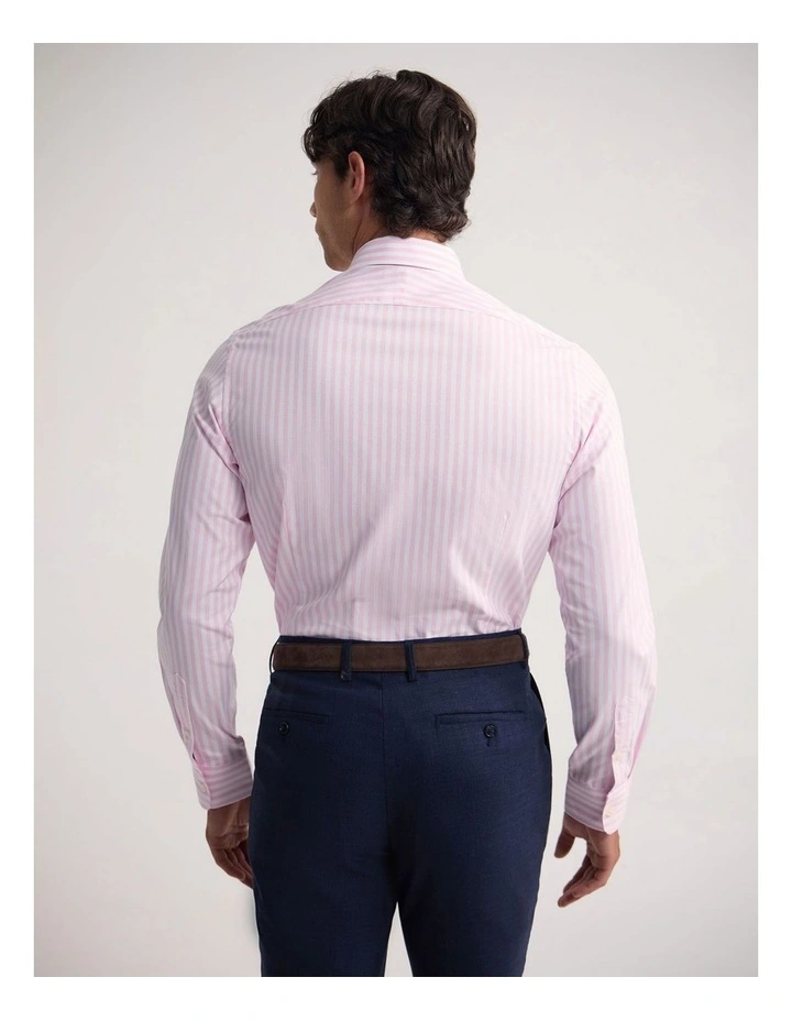 Beckton Slim Fit Cotton Shirt in Pink Stripe image 4