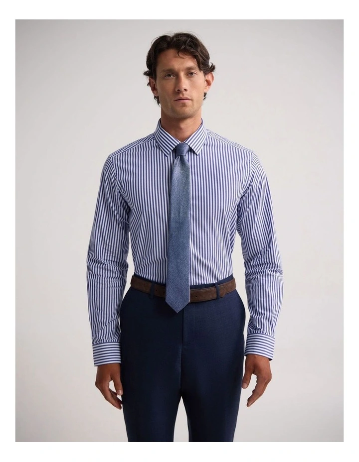 Beckton Slim Fit Cotton Shirt in Blue Stripe image 1