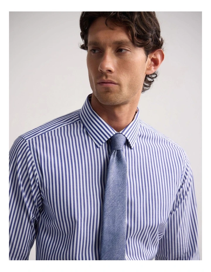 Beckton Slim Fit Cotton Shirt in Blue Stripe image 2