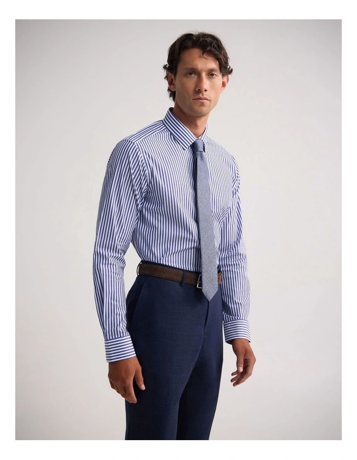 Beckton Slim Fit Cotton Shirt in Blue Stripe image 3