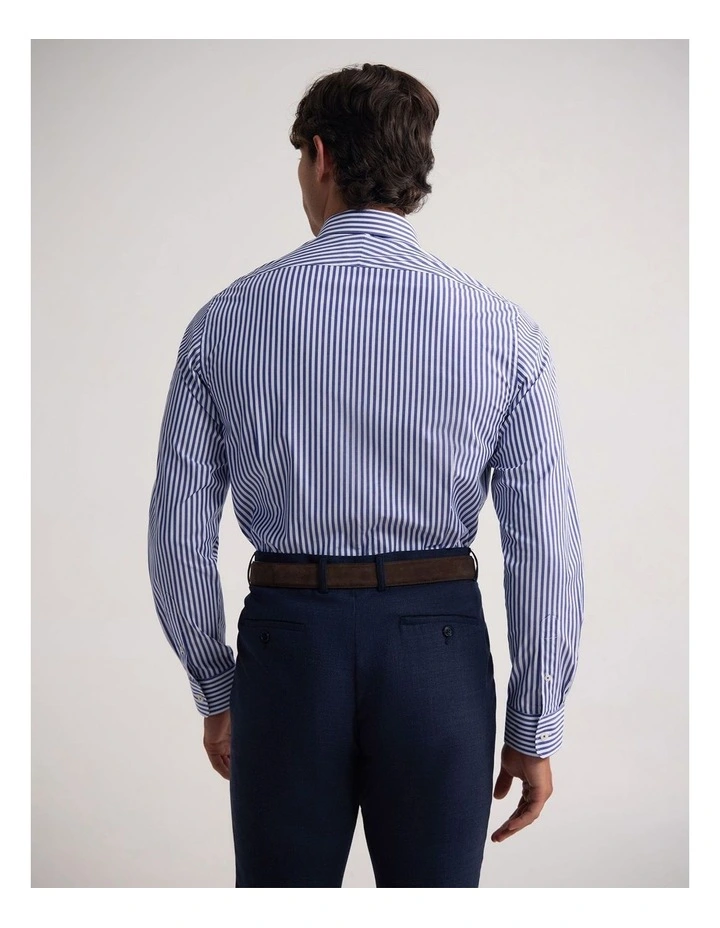 Beckton Slim Fit Cotton Shirt in Blue Stripe image 4