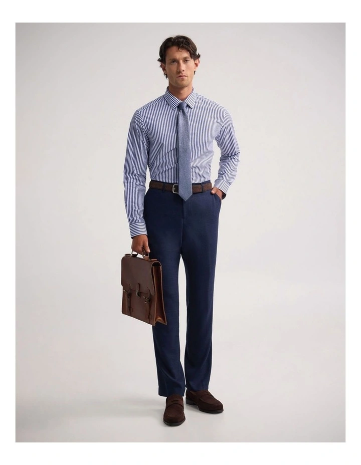 Beckton Slim Fit Cotton Shirt in Blue Stripe image 5