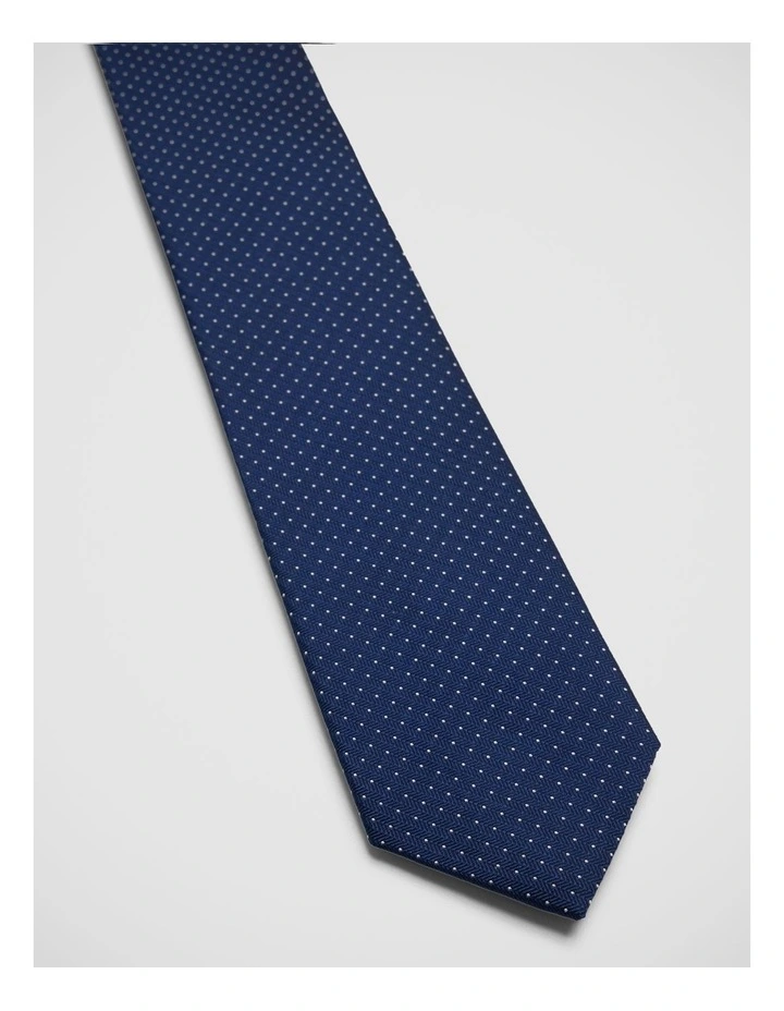 Sheldon Spot Silk 7Cm Tie in Navy/White image 2