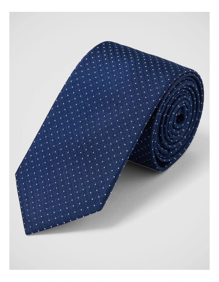 Sheldon Spot Silk 7Cm Tie in Navy/White image 4