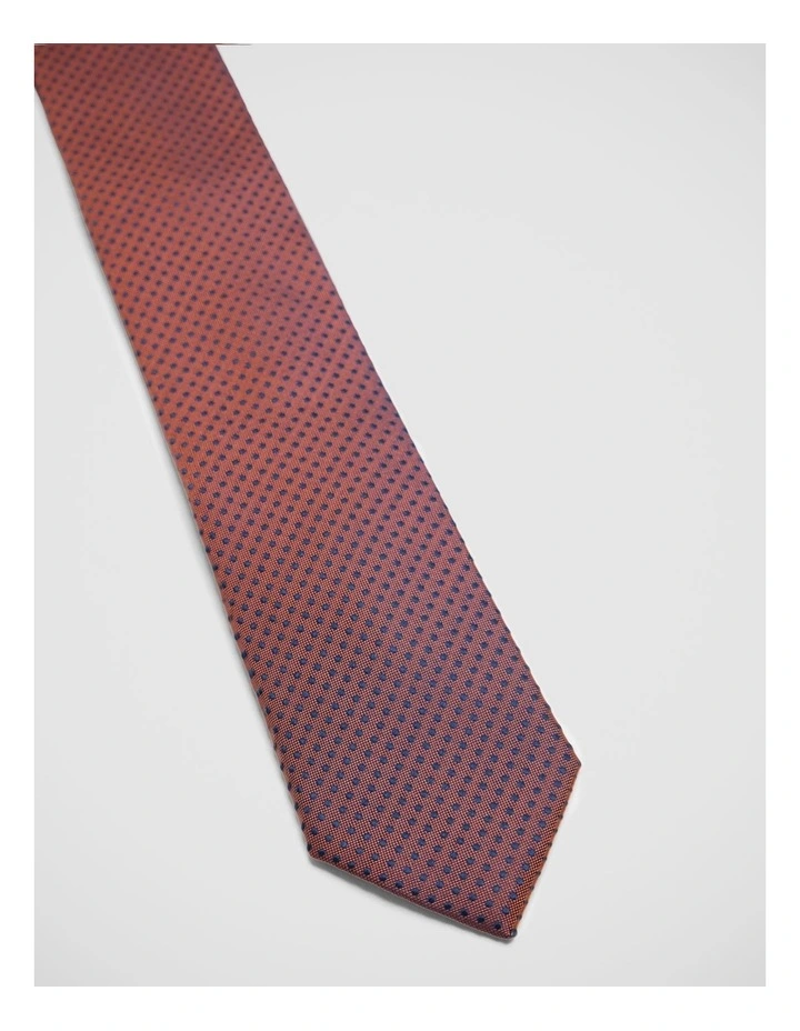 Ambrose Spot Silk 7Cm Tie in Tobacco/Navy image 2