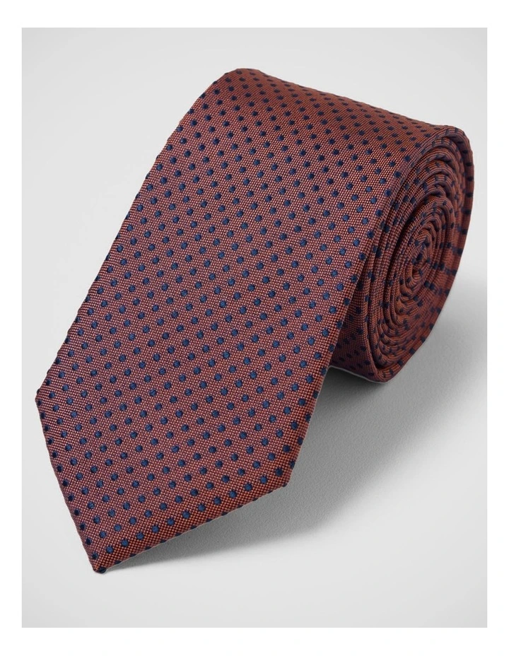 Ambrose Spot Silk 7Cm Tie in Tobacco/Navy image 4