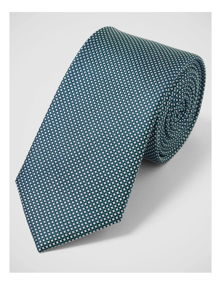 Soren Grid Silk 7Cm Tie in Green/Cream image 4