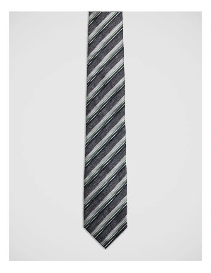 Evan Stripe Silk/Linen 7Cm Tie in Green image 1