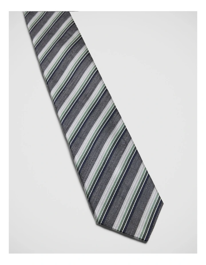 Evan Stripe Silk/Linen 7Cm Tie in Green image 2