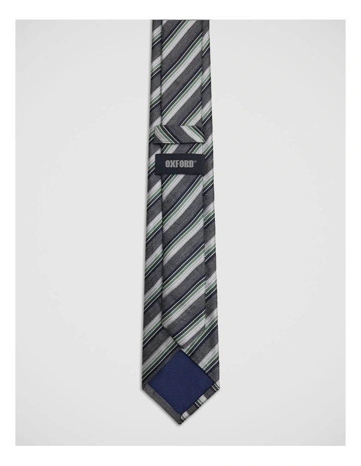 Evan Stripe Silk/Linen 7Cm Tie in Green image 3