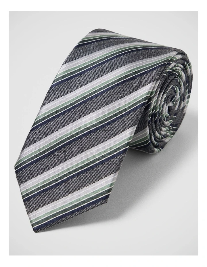 Evan Stripe Silk/Linen 7Cm Tie in Green image 4