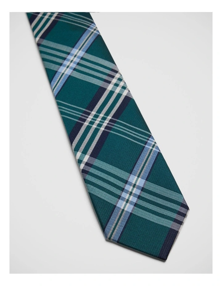 Fenton Check Silk 7Cm Tie in Green/Blue image 2