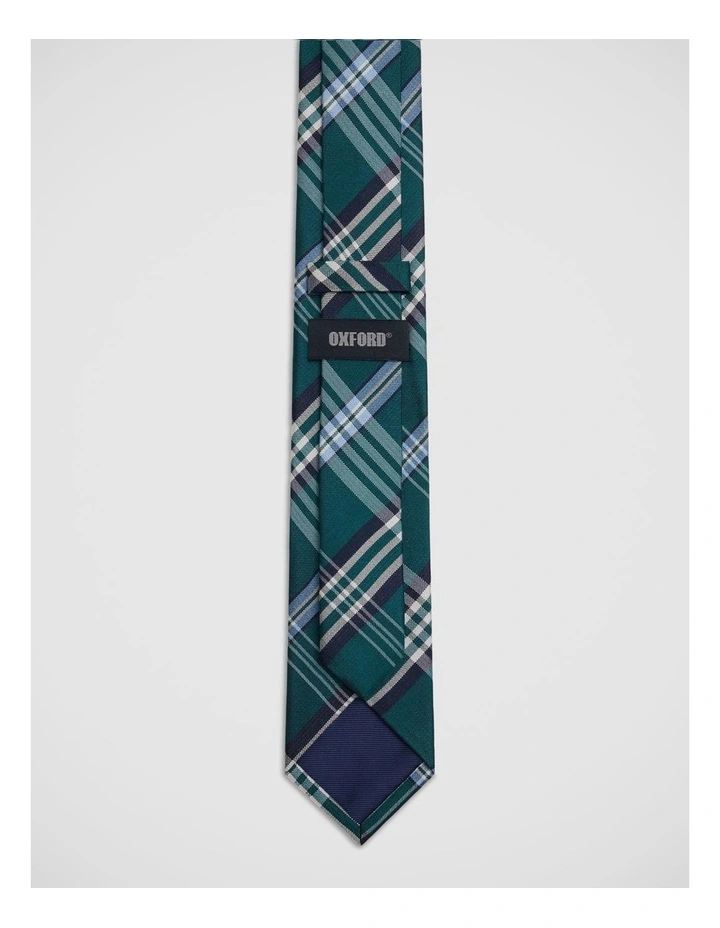 Fenton Check Silk 7Cm Tie in Green/Blue image 3