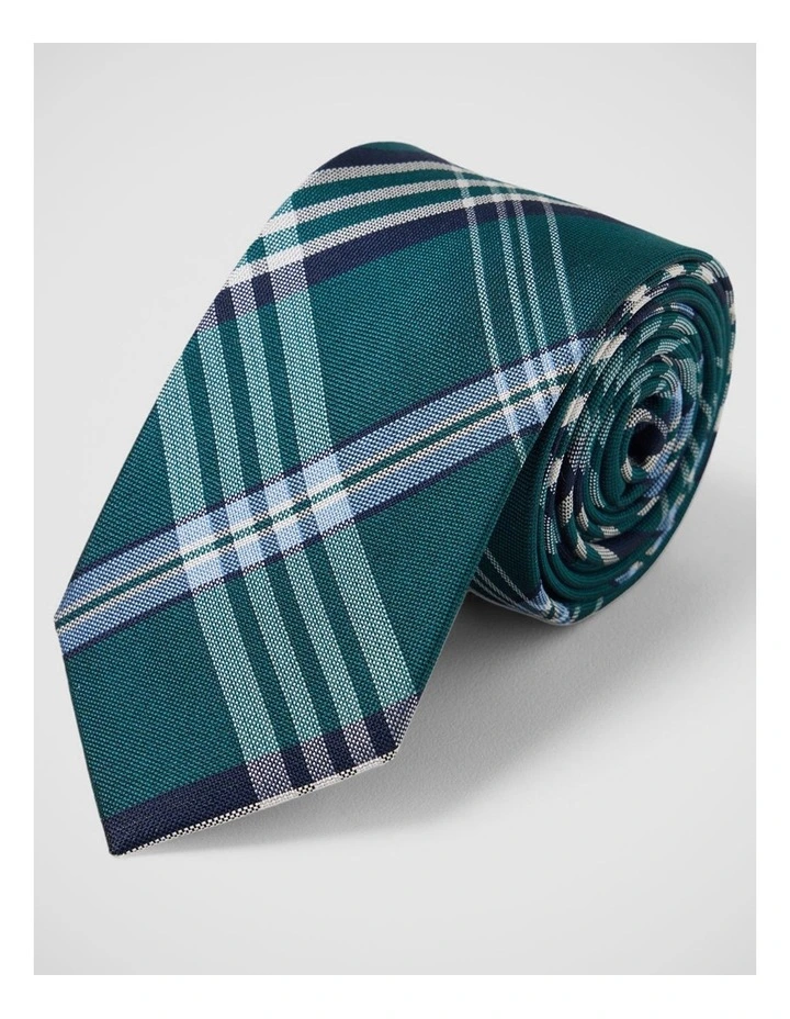 Fenton Check Silk 7Cm Tie in Green/Blue image 4