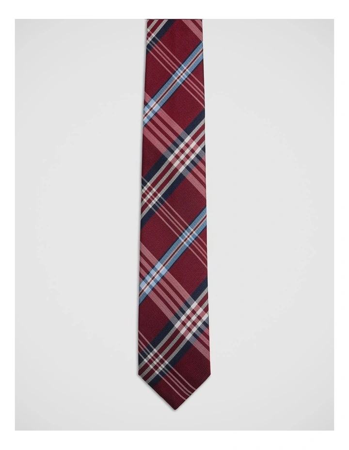 Fenton Check Silk 7Cm Tie in Navy/Red image 1