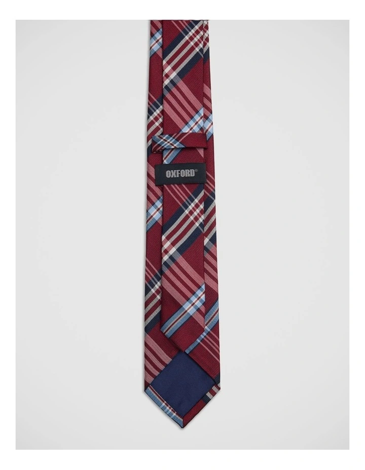 Fenton Check Silk 7Cm Tie in Navy/Red image 3