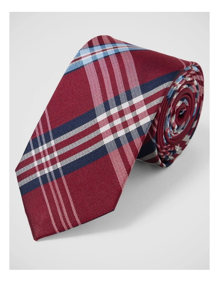 Fenton Check Silk 7Cm Tie in Navy/Red image 4