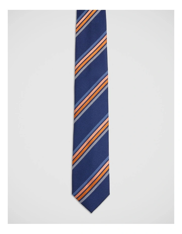 Judd Stripe Silk 7Cm Tie in Navy image 1