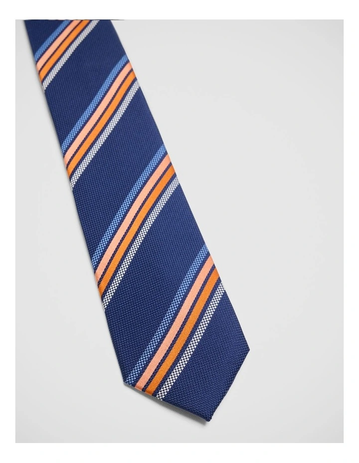 Judd Stripe Silk 7Cm Tie in Navy image 2