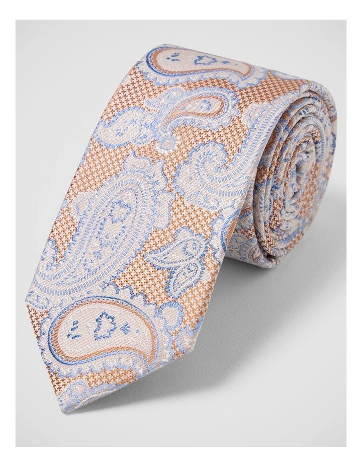 Jared Paisley Silk 7Cm Tie in Tobacco/Blue image 4